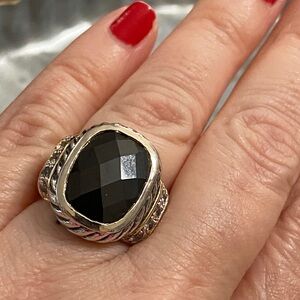 Sterling Silver Black Faceted Onyx Stone Ring